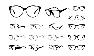 set of various eye glasses frame silhouette vector illustration - vector