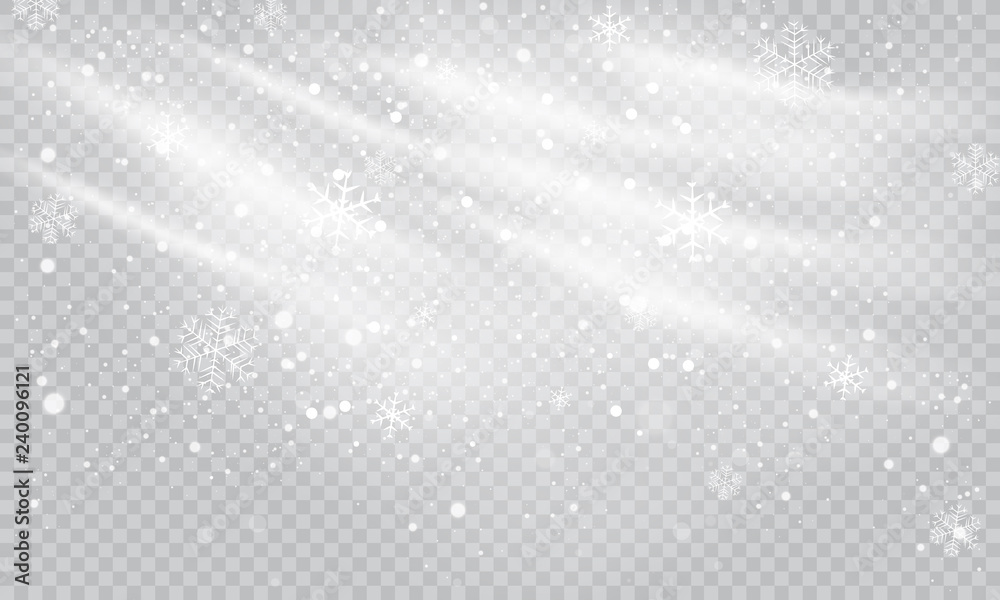 Snow and wind on a transparent background. White gradient decorative element, vector illustration.Winter and snow with fog. - obrazy, fototapety, plakaty 