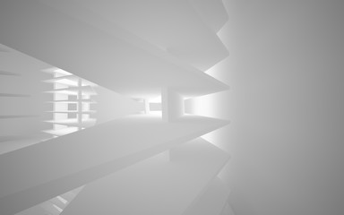  Abstract white interior of the future, with neon lighting. 3D illustration and rendering