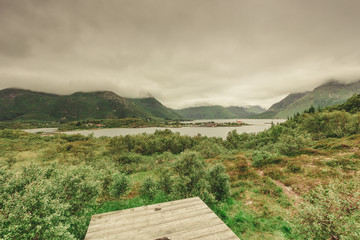 Canvas Print - Fjord landscape from Austnesfjorden rest area, Lofoten Norway