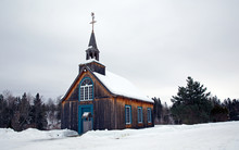 Old Style Little Church Abandoned In The Winter