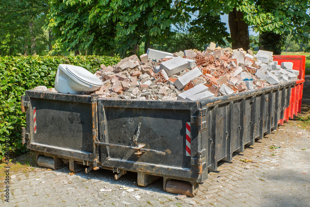 Obraz na płótnie Debris container with stones and toilet w salonie