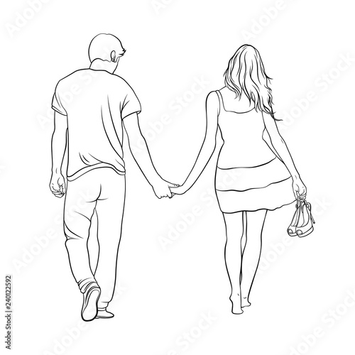Boy And Girl Are Walking Hand In Hand Love Story Line Contour Stock Vector Adobe Stock Boy And Girl Are Walking Hand In Hand Love Story Line Contour Stock Vector Adobe Stock