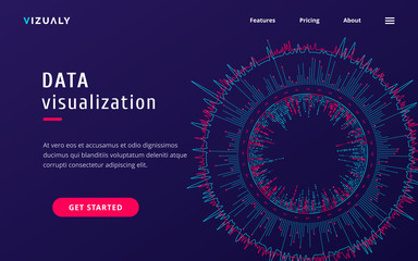 Modern landing page heading template for data visualization website. Vivid colors on dark background. Eps10.