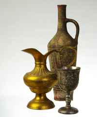 Bottle and two goblets