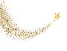 Star Dust Trail With Glitter Sparkling Particles On White Background. Gold Glittering Space Comet Tail. Cosmic Wave. Golden Shining Star With Dust Tail. Festive Backdrop. Vector Illustration