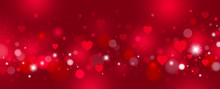 Valentine's Day And Love Background Design Of Red Hearts And Bokeh Vector Illustration