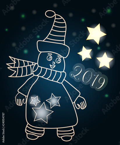 Cute ice man with 2019 number and lighting star for greeting card and other desi Poster Mural XXL