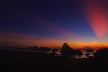 Morning light tour with mountains near the sea, Samed Nang Chee viewpoint tropical zone in Phang Nga Thailand.