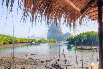 Natural atmosphere Samed Nang Chee Harbor in the village banhin rom co-operation pier, with the viewpoint of tropical Phang Nga Thailand.