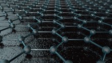 3D Illustration Of A Crystal Lattice Of Graphene, Carbon Molecule, Superconductor Of The Future On A Dark Background. Abstraction, Background, Idea Of Nanotechnologies Of The Future, 3D Rendering