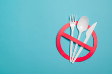 Say No To Plastic Cutlery, Plastic Pollution Concept, Top View