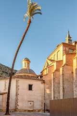 Wall Mural - Street view of Santo Domingo Diocesan school and monastery in Orihuela, Alicante, Spain, at sunset.