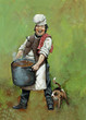 French cook with cat. Napoleonic Wars. Acrylic illustration.