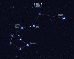 carina (the keel) constellation, vector illustration with the names of basic stars against the starr