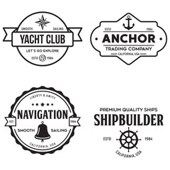 Wall Mural - Set of sea and nautical typography badges and design elements. Templates for company logo. Marine cruise, yacht club, trading companym, shipbuilding and other themes.