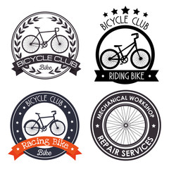 Wall Mural - set bicycle mechanical emblem with repair service