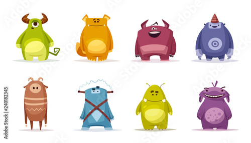 Cuadros en Lienzo Set of funny cute monsters. Cartoon vector illustration