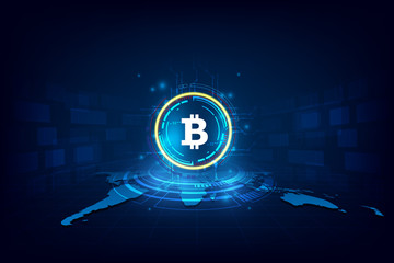Poster - Abstract digital currency bitcoin with  blockchain , vector illustration