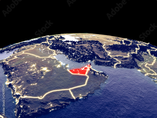 Fotografie, Obraz United Arab Emirates from space on planet Earth at night with bright city lights