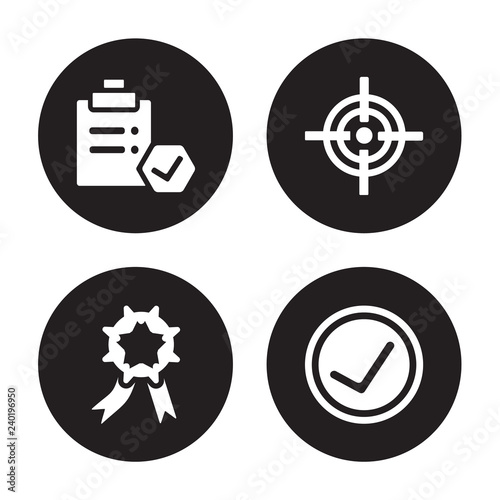 Fotografía 4 vector icon set : Approval, Achievement, Aim, Accept isolated on black backgro