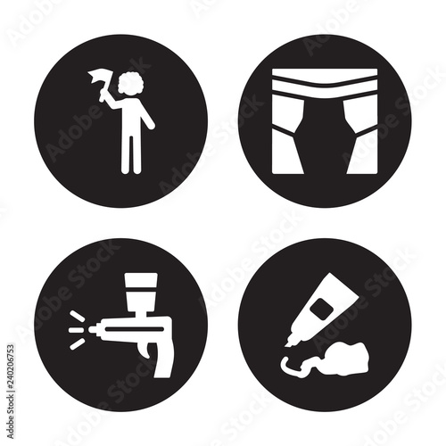 Fotografie, Obraz 4 vector icon set : Excursion, Airbrush, Curtain, Acrylic isolated on black back