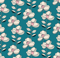 Aufkleber - seamless pattern with flowers and leaves in retro style