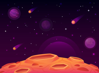 space asteroid surface. planet with craters surface, space planets landscape and comet crater cartoo