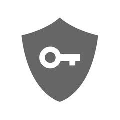 Sticker - Key and gray shield. Vector icon.