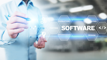 Software development and business process automation, internet and technology concept on virtual screen.