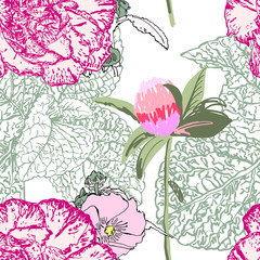 Poster - seamless floral pattern with realistic flower design