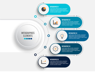 Poster - Business data visualization. Process chart. Abstract elements of graph, diagram with 5 steps, options, parts or processes. Vector business template for presentation. Creative concept for infographic.
