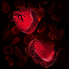 3d illustration of red blood cells disintegrating into parts