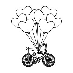 Wall Mural - retro bicycle and balloons air with heart shape