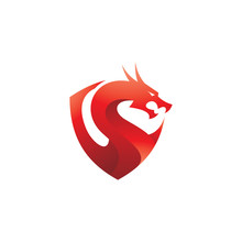 Modern Colorful Gradient Dragon Logo, Dragon And Shield Vector Icon