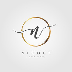 Poster - Elegant Initial Letter N Logo With Gold Circle Brushed