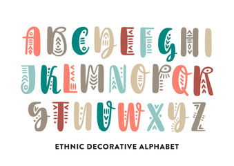Aufkleber - Vector color brush pen handwritten uppercase alphabet decorated with ethnic ornaments