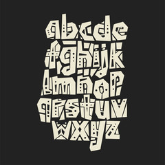 Aufkleber - Vector lowercase cut out alphabet. White letters decorated with geometric patterns on a black background