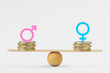 © calypso77 - Male and female symbols on piles of coins on balance scale - Gender pay equality concept