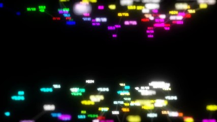 Poster - Blurred digital movement.Digital Data Points Network Loop.dark background, rotating flickering white light mesh cloud of connections, random percentage number values .seamless loop.