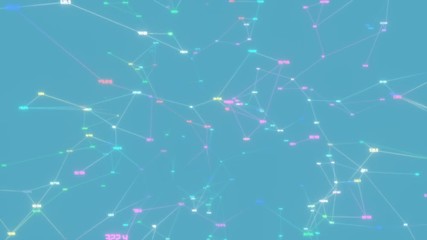Poster - Multicolored network on a blue background.High-quality 3D rendering for financial, banking, web technologies or social background. Seamless loop.