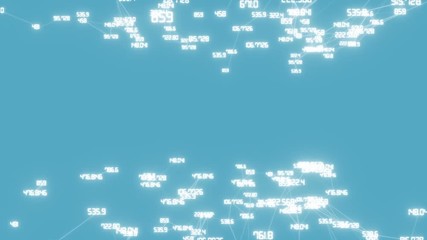 Poster - Rolling numbers.Digital Data Points Network Loop.dark background, rotating flickering white light mesh cloud of connections, random percentage number values .seamless loop.