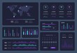 © Yelyzaveta - Intelligent infographic elements technology hud interface. Network data visualization vector design template. Screen with colored workflow, diagrams, timeline, marketing icons. Digital illustration