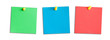 © Paweł Michałowski - Three green, blue and red memo reminder cards isolated on white.