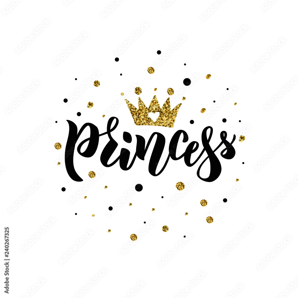 Little Princess hand lettering text for clothes, t-shirts. Kids badge ...