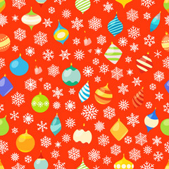 Poster - Seamless pattern with different christmas baubles and snowflakes.