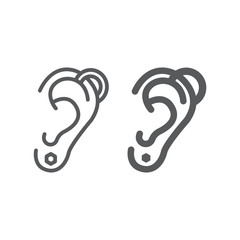 Poster - Ear piercing line and glyph icon, jewelry and accessory, pierced ear sign, vector graphics, a linear pattern on a white background.