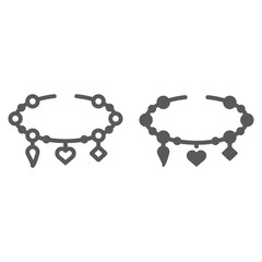 Poster - Bracelet with heart line and glyph icon, jewellery and accessory, bracelet with pendants sign, vector graphics, a linear pattern on a white background.