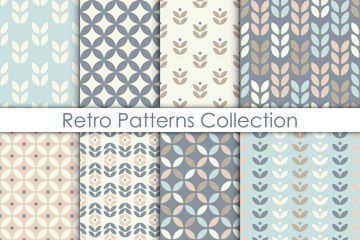 Wall Mural - Set of Scandinavian style floral seamless pattern. Retro geometric textures collection. Vector wallpaper.