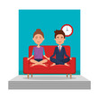 © Gstudio - business couple with posing lotus in the livingroom